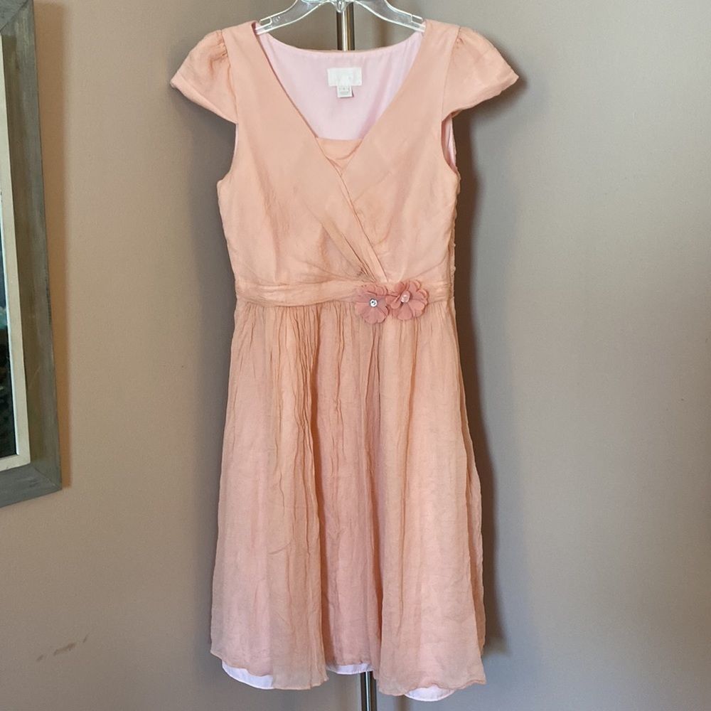 J. Crew Dress Light Pink Crinkled Silk Chiffon Grecian Misty Rose Mirabelle SZ6